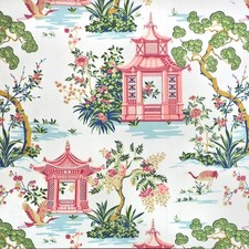 Tela Regal Harmony Primrose Rosa Azul Verde Pagoda Asiática Estampado Inodoro