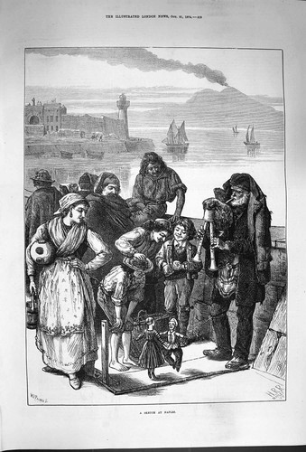 Original Old Antique Print 1874 Entertainment Naples Children Italy Victorian