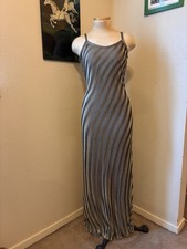 Vintage 90s CLE Paris Illusion Art Micro Stripe Maxi Dress M / L Made USA