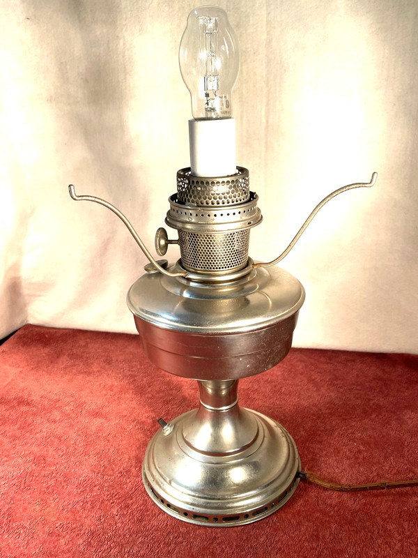 Vintage Aladdin Model 12 Mantle Table Lamp Nickel Plated Electrified Working