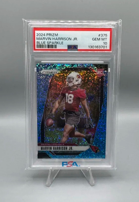 2024 Panini Prizm Rookies Marvin Harrison Jr. #375 Blue Sparkle Prizm (RC) PSA10 view 1