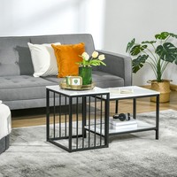Homcom Couchtisch 2Er-Set Beistelltisch, Kaffeetisch Satztisch Mit Marmoroptik