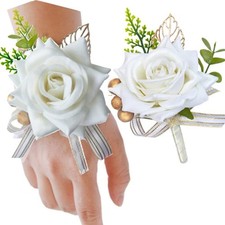 Rose Flower Wrist Corsage Boutonniere Set, Handmade Artificial Corsage Set, B...