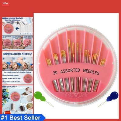 Hand Sewing Needles 30 Pack Assorted Sizes Large Eye Stitching Repair Embroidery