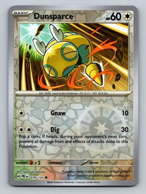 Dunsparce Common SV: Prismatic Evolutions #079/131 Reverse Holo TCG Pokemon NM