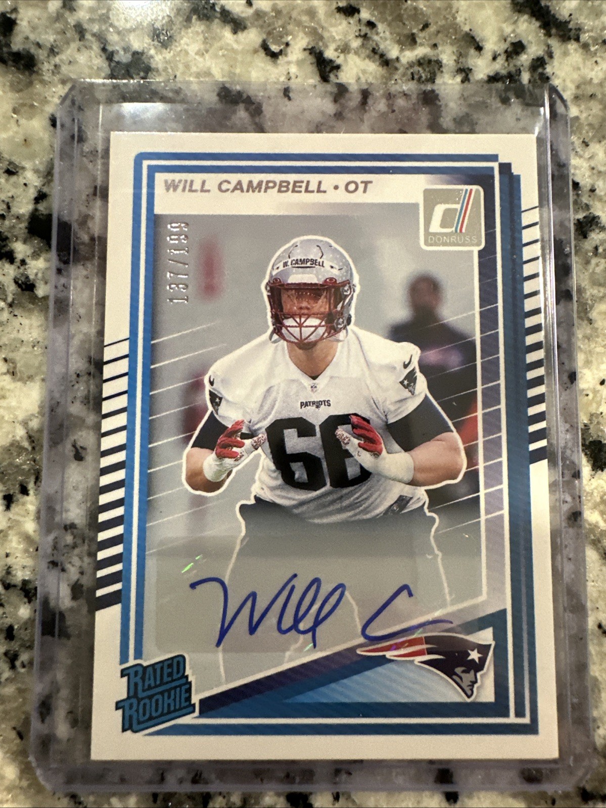 2025 DONRUSS WILL CAMPBELL RATED ROOKIE AUTO /199 Pats