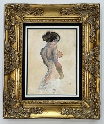 Egon Schiele 1980-1890 Watercolor Painting in the style of Art  Framed signed 