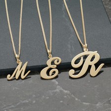 9ct Solid Yellow Gold Initial Any Letter Name Pendant Necklace & Chain Options