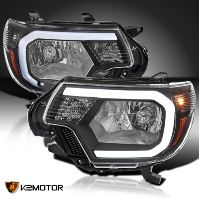 Black Fits 2012-2015 Toyota Tacoma Pickup LED Strip Bar Headlights Left+Right