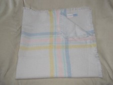 Miniwear Classics White Pastel Plaid Baby Blanket Stripe Fringe Acrylic