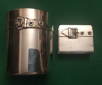 Vintage Table Top Cigarette Holder + Match Box Cover Metal Silverplate