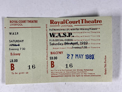 W.A.S.P Ticket Komplett Blackie Lawless Original Unbenutzt Royal Court Mai 1989