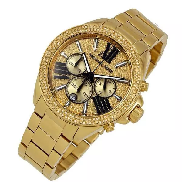 NEW MICHAEL KORS WREN GOLD TONE CRYSTALS PAVE BLACK ACCENT