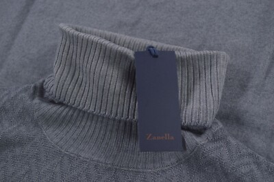 Zanella NWT Washed Merino Wool Herringbone Turtleneck Sweater Size M in Gray