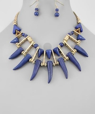 Horn Necklace Jewelry Set (Black Panther Wakanda inspired style) [DARK  BLUE]
