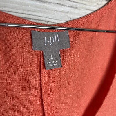 j jill orange linen dress J.Jill Love Linen Orange Midi Shirtdress Button Front 3/4 Sleeve XL NEW