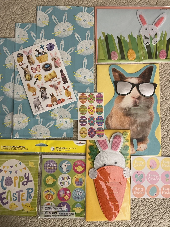 Sealed PAPYRUS & Reg. Ornate 3D EASTER Greeting Cards , Treat Sacks, Stickers - Image 2 of 4