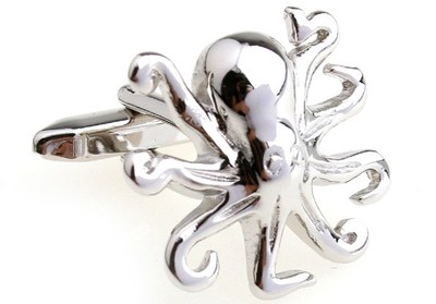 Octopus Pair Cufflinks 8 Leg Silver Sea Wedding Gift Box & Polishing Cloth