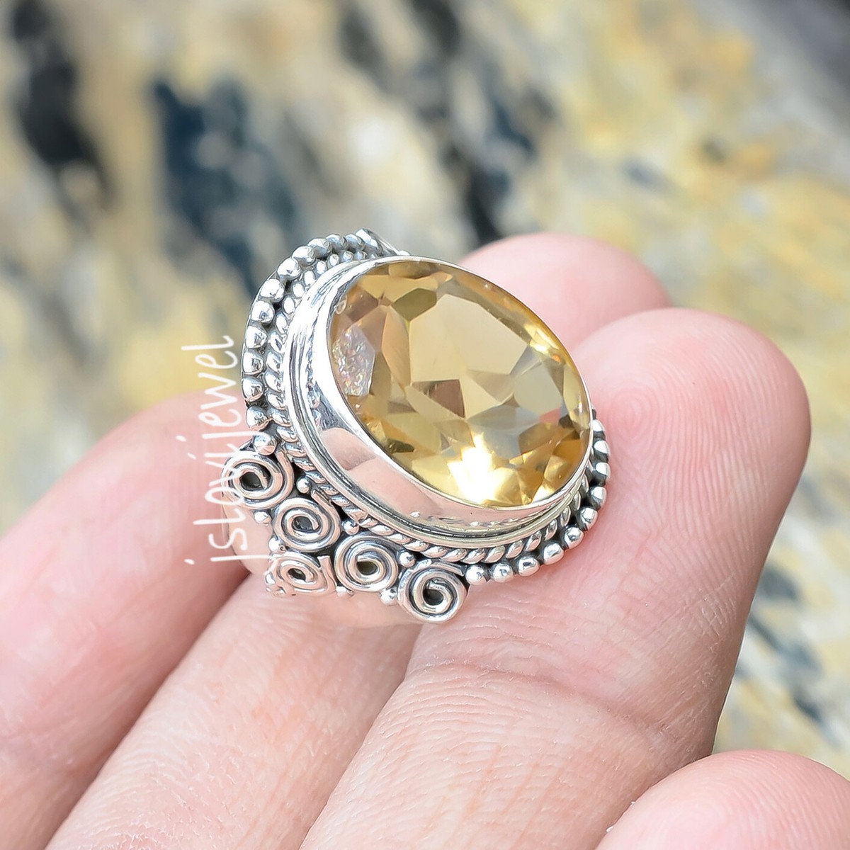 Men's Ring Sterling Silver Yellow Topaz Rings Round Yellow Diamond London Blue Topaz Ctw High Polished Stone Men Wedding Band 925 Sterling Silver TriJewels