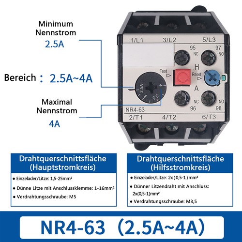Range from 0.4A-63A Thermal Overload Relays FR 3 Phase for Protect Motors NR4-63 - Picture 19 of 32