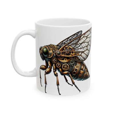 Ceramic Mug 11oz Coffee Cup Steampunk Cicada Bug Gears Wings Insect Nature Lover