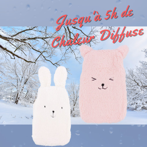 Bouillotte peluche bébé et enfant 850ml en fausse fourrure douce pour lit