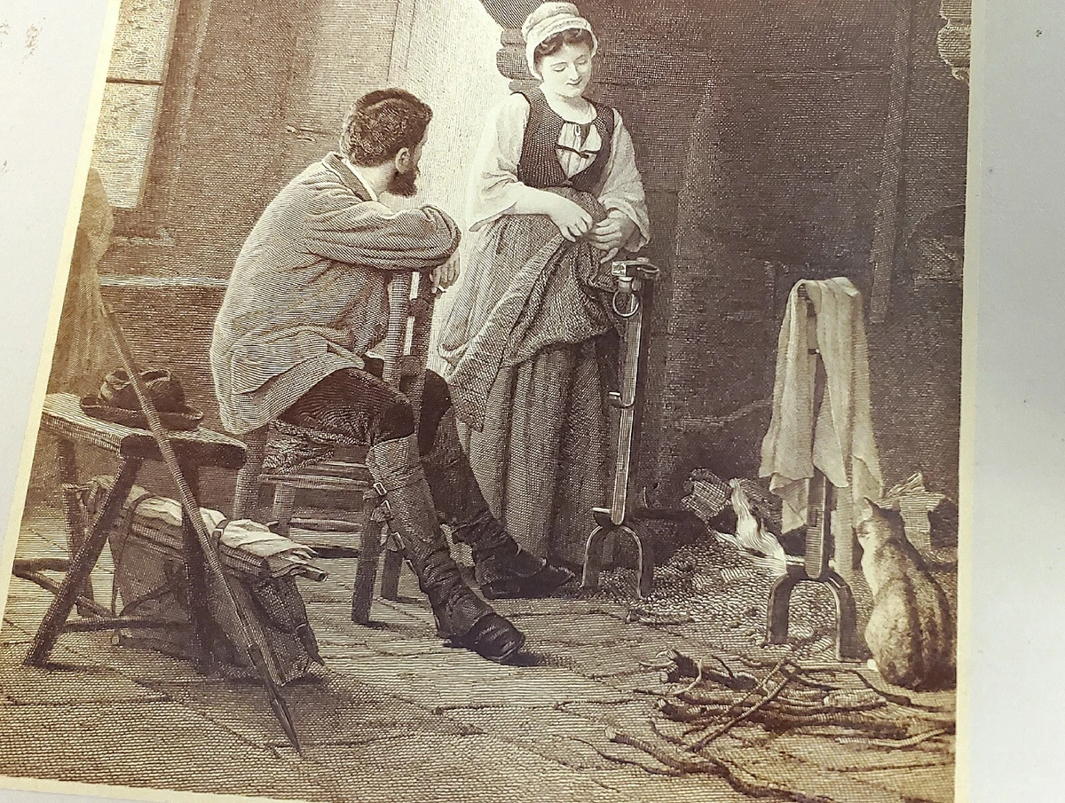 Antique Fireplace Hearth Litho Engraving - Matted - 1900 | eBay