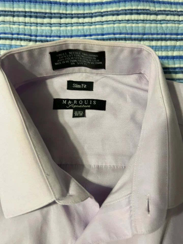 Camisa de vestir ajustada púrpura talla 15 de Marquis Signature con botones de la firma para hombre Foto 2 de 3