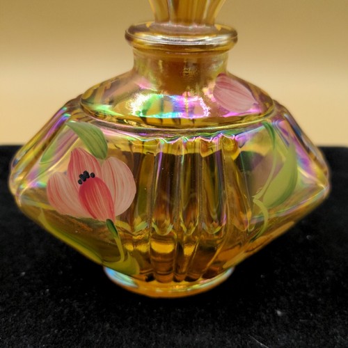 2005 Fenton Gold Iridescent Art Deco Glass Hand Painted Perfume Bottle Signed - Picture 2 of 16