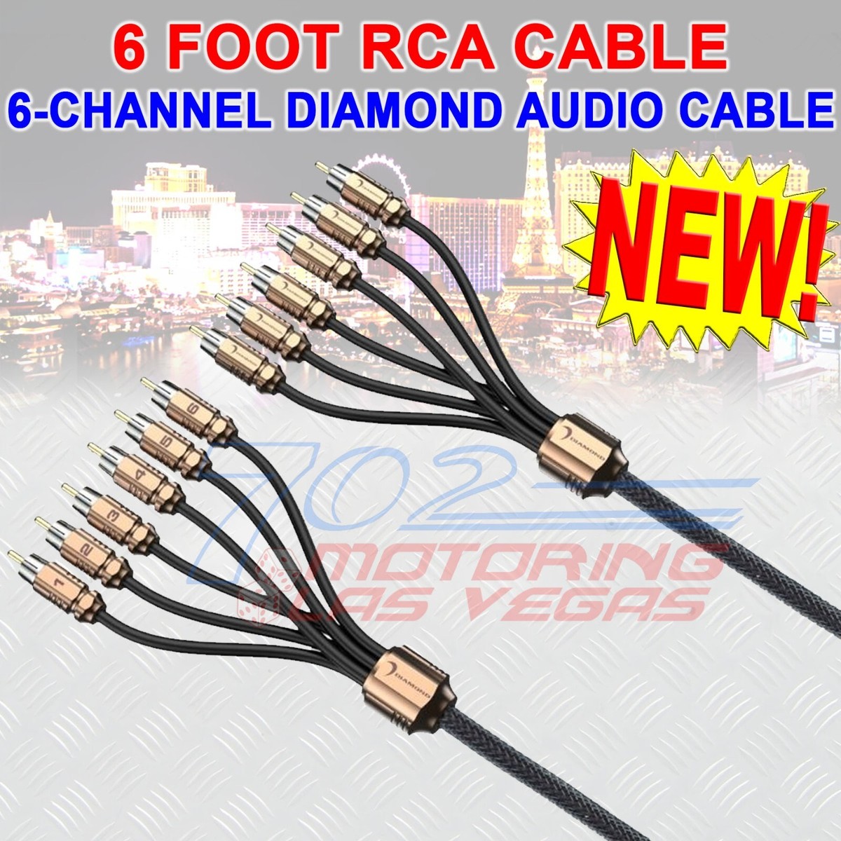 DIAMOND AUDIO HX66 6-CH RCA CABLE 6-FT DUAL TWISTED BRASS ENDS FOR