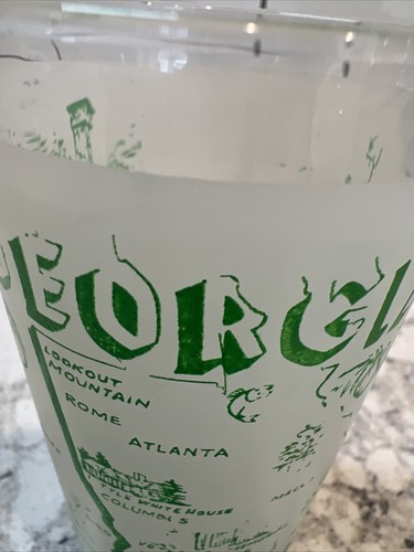Vtg Hazel Atlas GEORGIA Empire State Map Souvenir Glass Frosted Green 5” - Picture 7 of 7