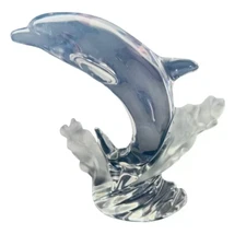Vintage Lenox Glass Crystal Dolphin Frosted Waves Figurine