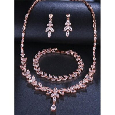 Rose Gold Bridal Jewelry Set CZ Statement Necklace Wedding Guest Formal  Prom