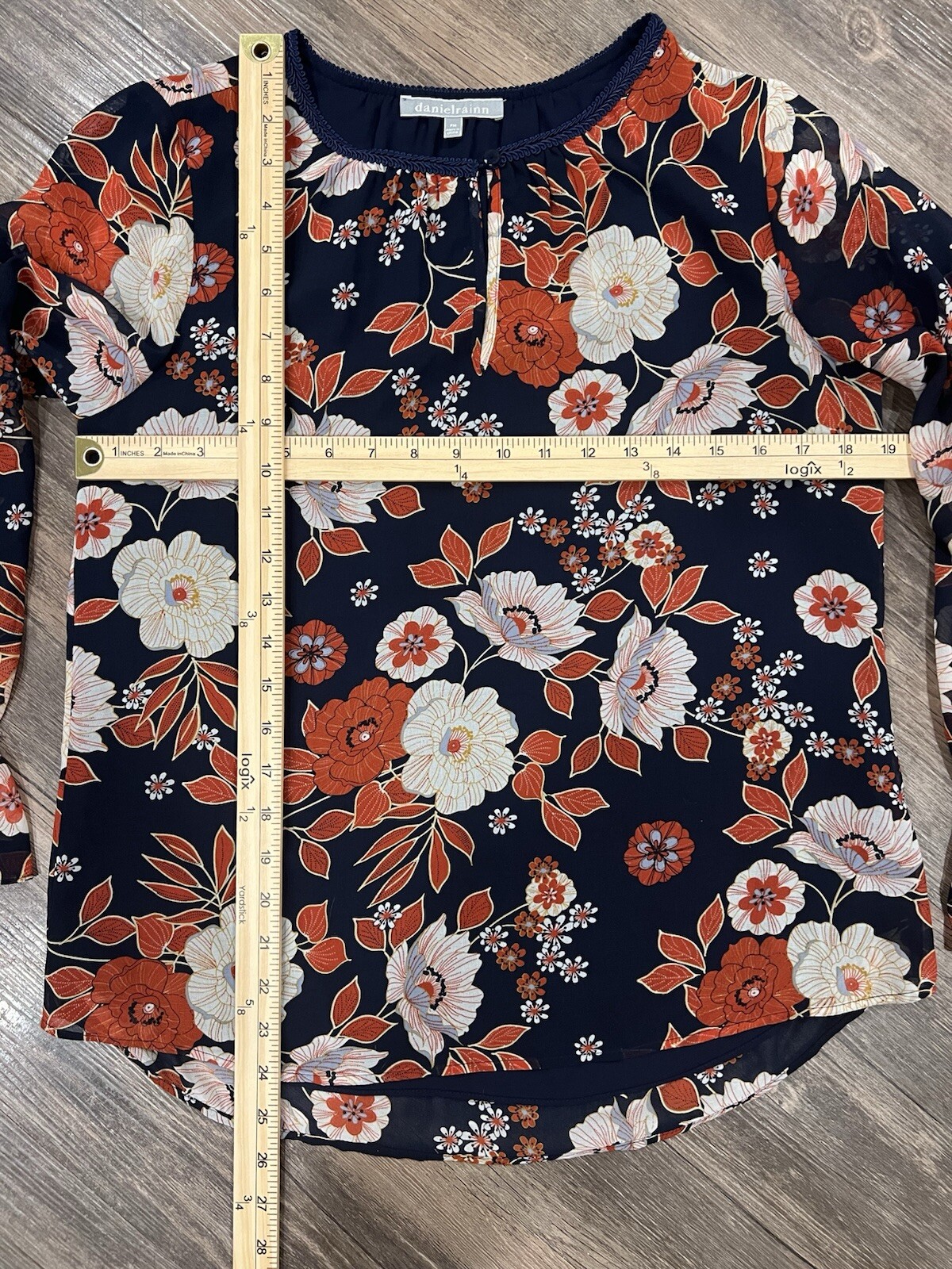 Daniel Rainn Floral Blouse Sheer PM Boho Peasant Cottage Botanical M Layered