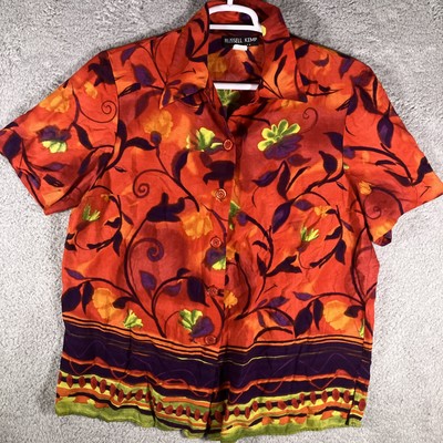 Russell Kemp Floral Button Blouse Womens 1X Plus USA Made Bloomcore Cottagecore
