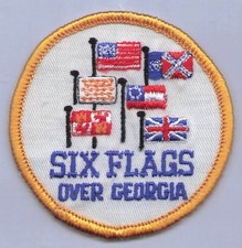 Patch Vintage Six Flags Over Georgia c1980 Amusement Park Flag Embroidery 3"