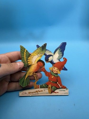 Vintage Swedish Christmas Tomte & Bird Accordion Paper Garland