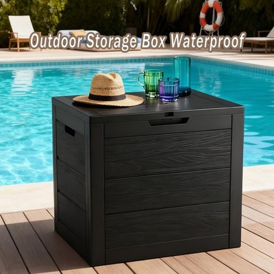 Small 35 Gallon Outdoor Storage Deck Box Waterproof Lockable For