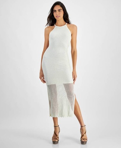 GUESS Lana Sleeveless Mesh Dress Women's M Dove White Multi Back Button Closure
