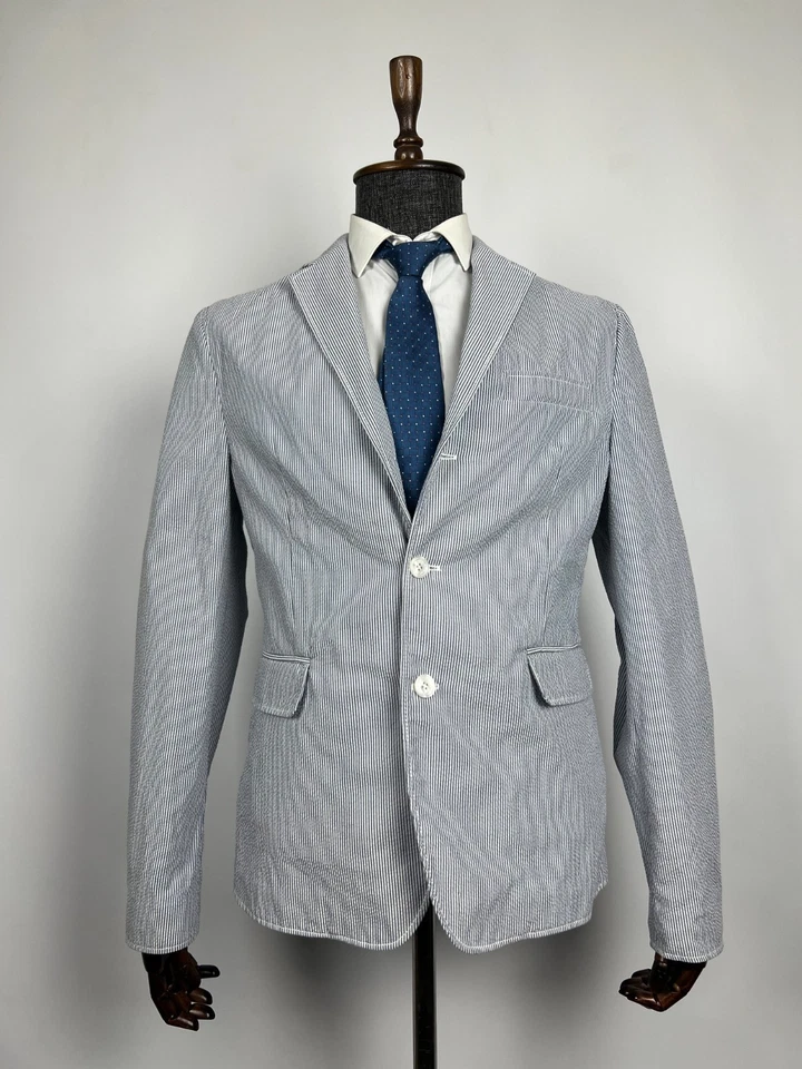 Dsquared Men's White Blue Striped Unlined Italian Blazer Jacket Size US 42 EU 52 - Image 2 of 4