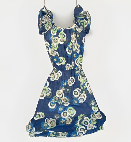 PS Pink Paul Smith Dress Blue Green Floral Lined Midi Dress 100% Cotton Small