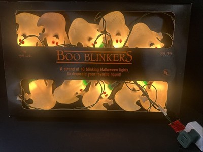 Hallmark Halloween Boo Blinkers white Ghosts Blow Mold Light String 1989 VTG BH1