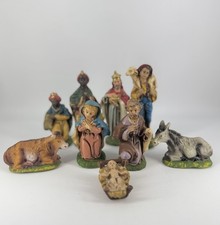 Vintage Italy Nativity Set Holy Family Christmas decor, 9 pieces, hand painted