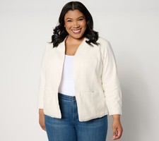 Studio Park Women's Jacket Sz L Linen Blend Open Front Blazer Tan/Beige A647490