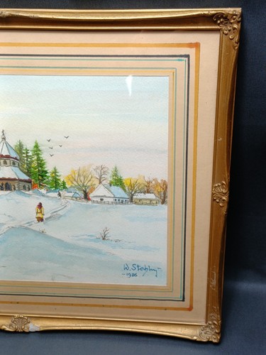 Vintage Signed Watercolor Yorkshire Dales Church in Winter Countryside Framed - Picture 2 of 17