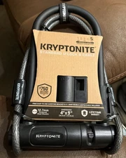 Kryptonite Standard U lock  & Cable. Keyed. Bracket and 4"x9" Cable. NEW.