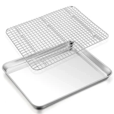 Baking Sheet with Rack, 17.6 x 13 x 1 Inch Stainless Steel Baking Tray Pan Co...