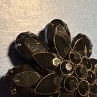 Gold Tone Flower Brooch Pin w/ Black Oval Rhinestones Prong Set — photo 3