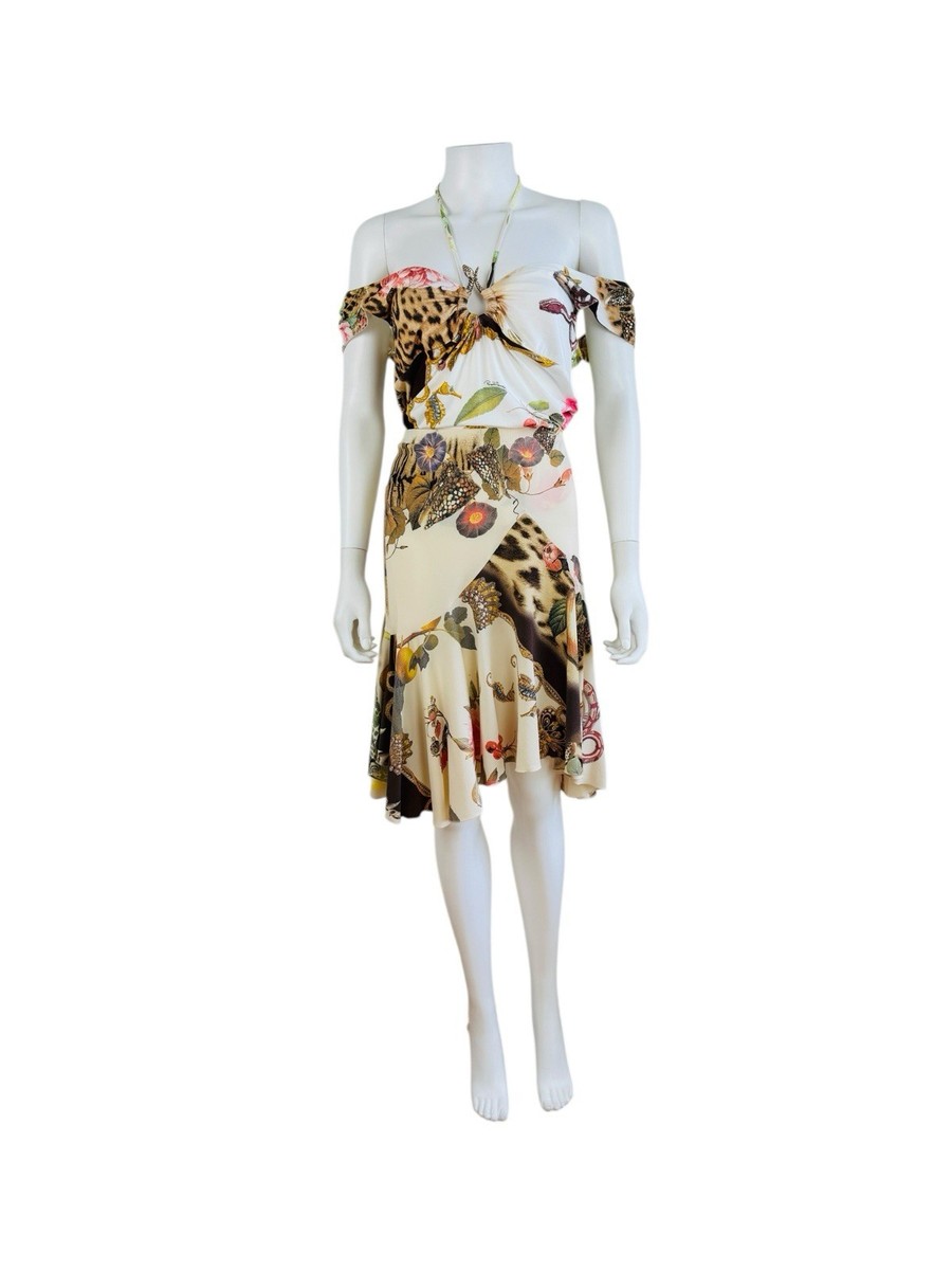 Vintage Roberto Cavalli S/S 2005 Seashell Leopard Floral Top +