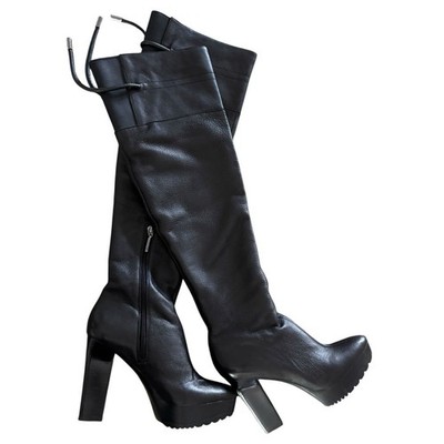 Calvin Klein Brynn Over The Knee Tumbled Leather Boots High Heels Black Size 7
